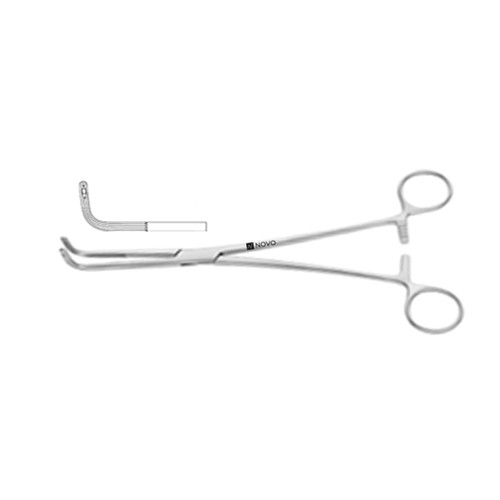 Finochietto Thoracic & Ligature Forceps, Right Angled Jaws W/ Eyelet & Longitudinal Serrations, Curved Left, 9 1/2" (24.0 Cm)